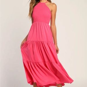 Pier and Now Hot Pink Smocked Tie-Back Midi Dress Size Small